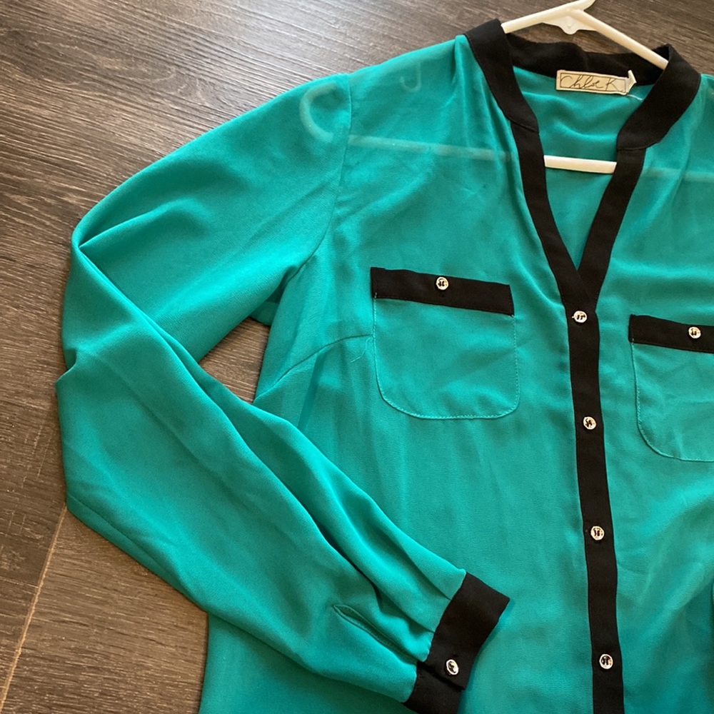 Teal blouse size S - Picture 4 of 5